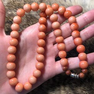 Peachy bead and goldstone necklace